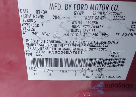 2009 Ford Edge Se z USA, uszkodzony, nr VIN 2FMDK36C09BA76811
